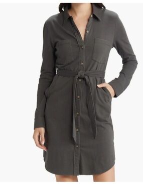 Faherty Seasons Knit Long Sleeve Organic Cotton Belted Shirt Dress Lagenlook, M